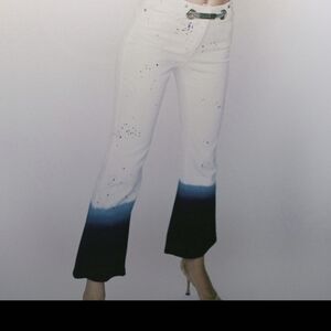MIAOU Women's  Jeans Ombre Dip Dye Flare Sz 27, White/ Inky Blue